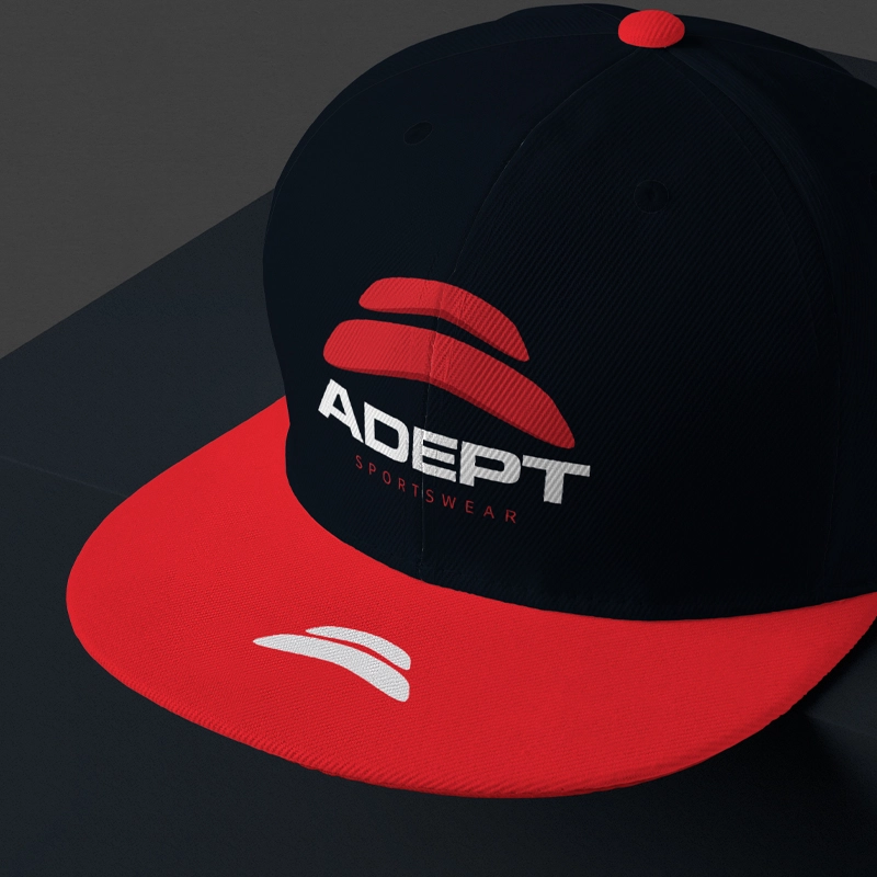 Adept Sportswear Branding on cap.